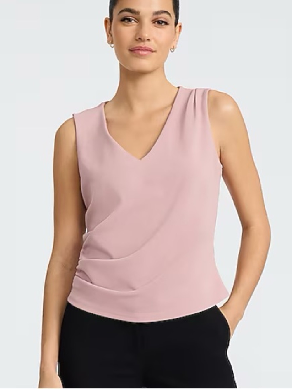 Express Rose V-Neck Pleated Draped Tank